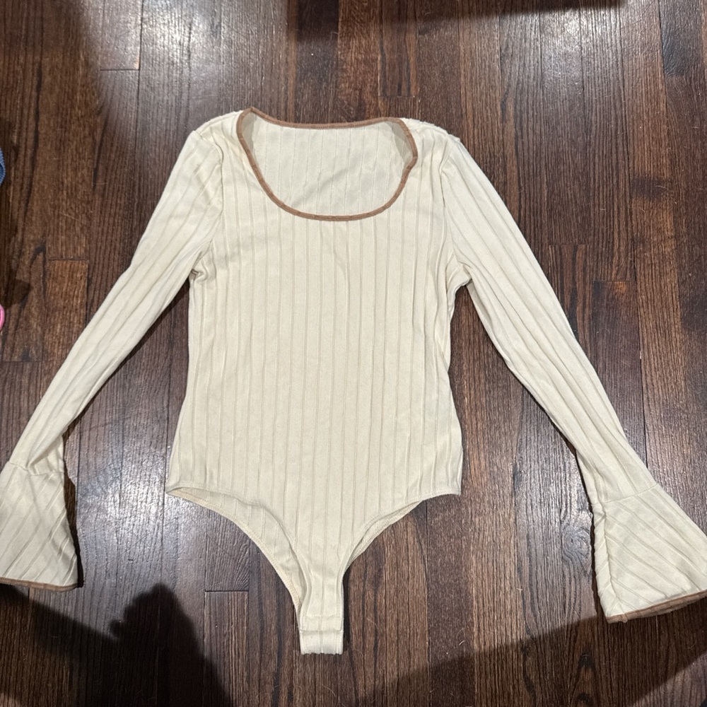 Cream Long Sleeve Ribbed Bodysuit